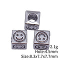 Four-Sided Smiley Cube Large-Hole Bead in Antique Silver Tone view 3