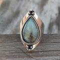 Antique Silver Teardrop Stone Look Wide Band Ring Sizes view 1