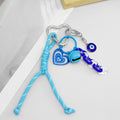 Blue Braided Cord Keychain With Heart Charm And Bell view 4