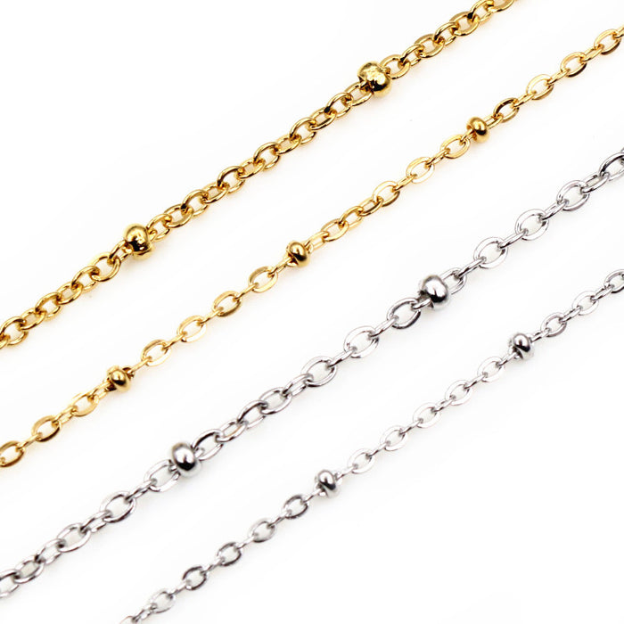 Beaded Metal Chain in Steel and Gold Tone Size Options