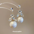 Crystal Leaf Cluster and Pearl Look Statement Drop Earrings view 2