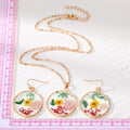 Gold Tone Round Pressed Flower Resin Necklace and Earring Options view 4