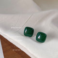 Dark Green Square Glossy Enamel Stud Earrings Pair view 3