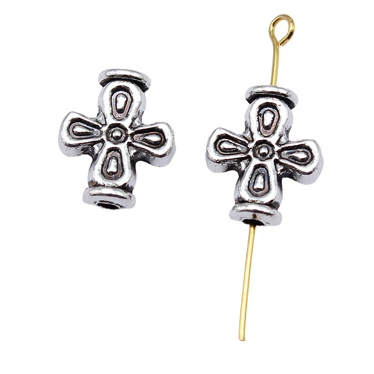 15x12.6x5.5mm 1.9g Antique Silver Zinc Alloy Cross Loose Metal Beads for Bracelet DIY Jewelry Making