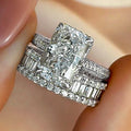Silver Tone Radiant Clear CZ Bridal Ring Set Sizes 6-10 view 2