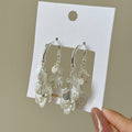 Silver Tone Petal Cluster Hook Earrings With Clear Dangles view 1