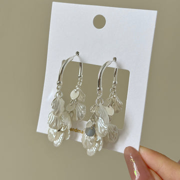 Silver Petal Cluster Hook Earrings with Clear Crystal Dangles