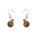 Gold Hook Pearl Amber Glass Rose Disc Drop Earrings view 5