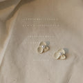 Ivory Three Petal Flower And White Pearl Center Stud Earrings view 1