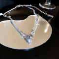 Silver Tone Crystal Cat Head Stud Earrings and Necklace view 7