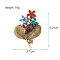 Silver and Antique Gold Floral Bouquet Crystal Metal Brooch Pair view 2