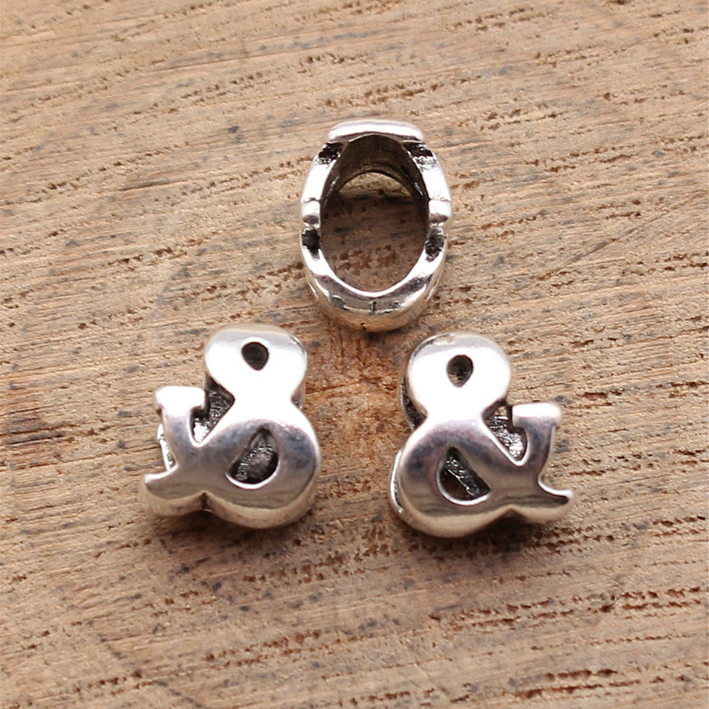 9.5x8.1x7.1mm 0.82g Antique Silver Zinc Alloy Ampersand Symbol Large Hole Beads for DIY Bracelet Making
