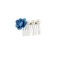 Pearl Flower Hair Comb Blue Rose White Bead Styles view 5