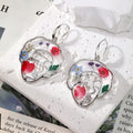 Gold and Silver Tone Face Pressed Flower Resin Hook Earrings view 3