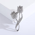 Rhinestone Tulip Pearl Brooch Silver or Gold Tone Pin view 4