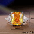 Yellow Rectangular Three-Stone Ring In Polished Silver Tone view 5