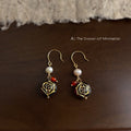 Gold Hook Pearl Amber Glass Rose Disc Drop Earrings view 1