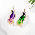 Green Gold Tone Dancing Woman Enamel Two Designs Metal Brooch Pin view 2