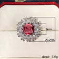 Silver Tone Red Square Stone Floral Halo Ring Polished Metal Jewelry view 5