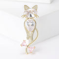 Large Crystal Cat Brooch With Curved Tail and Bow Accent view 6