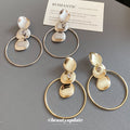 Gold Irregular Disc and Oversized Hoop Drop Earrings view 2
