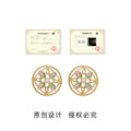 Gold Tone Pink Green Floral Pattern Round Medallion Stud Earrings view 3