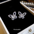 Silver Tone Openwork Butterfly Crystal Stud Earrings view 2