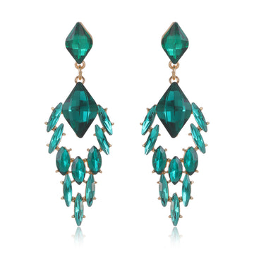 Aqua Green Green Geometric Leaf Drop Geometric Crystal Two Designs Metal Dangle Earrings