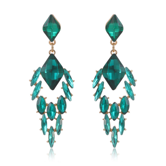 Aqua Green Green Geometric Leaf Drop Geometric Crystal Two Designs Metal Dangle Earrings