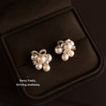 Rose Gold Tone Pearl Clear Stone Butterfly Cluster Stud Earrings view 3