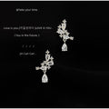 Silver CZ Cluster Drop Earrings Pear Marquise Stones view 1