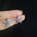 Silver Tone Clear Stone Starfish Stud Earrings Jewelry view 4