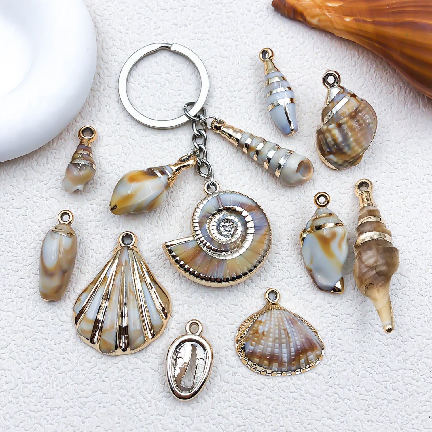 Gold Edge Acrylic Shell Charm Pendant for DIY Necklace Bracelet Earring Jewelry
