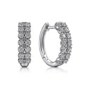 Silver Double Row Pave Clear Stone Huggie Hoop Earrings view 2