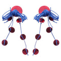 Red And Blue Cord Knot Disc Tassel Stud Earrings Jewelry Pair view 5