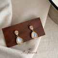 Gold Crystal Stud Shell Teardrop Dangle Earrings Pair view 1