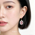 Gold Tone Pink Oval Faceted Stone Clear Halo Hook Earrings view 2