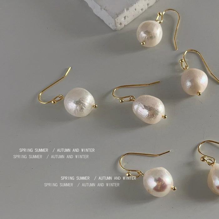 Gold-Tone Fishhook Baroque Freshwater Pearl Drop Earrings