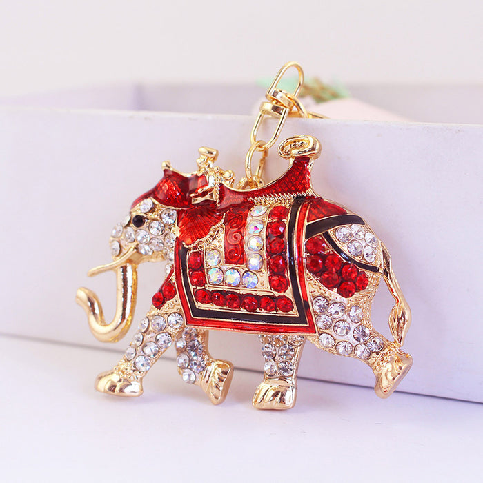 Rhinestone Running Elephant Animal Keychain Bag Charm