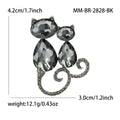 Crystal Cat Pair Brooch Green Black Rhinestone Curl Tail Pin view 6