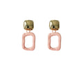 Gold Square Stud Pink Enamel Open Geometric Drop Earrings view 5