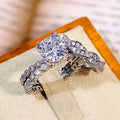 Round Crystal Three Band Bridal Style Ring Set Polished Metal Jewelry view 4