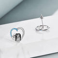Silver Tone Penguin Heart Stud Earrings With Blue Crystal Arcs view 2