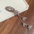 Antique Silver Tone Ornate Barrette With White Stones And Bell Tassels view 6