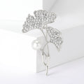 Crystal Ginkgo Leaf Brooch with Single Pearl Accent view 7