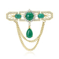 Gold Green Pink Cabochon Crystal Chain Drape Brooch Pins view 1