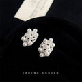 Silver Lattice Mesh Multi Pearl Stud Earrings Matching Pair Style view 4