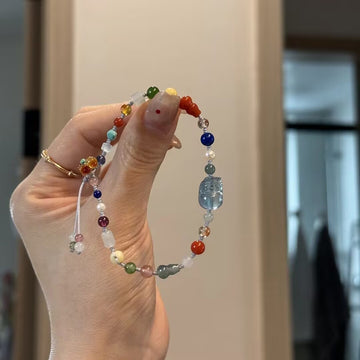 Multicolor Crystal Gourd Flower Bead Drawstring Bracelet