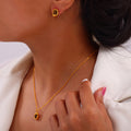 Organic Brown Stone Pendant Necklace Matching Stud Earrings view 3