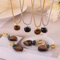 Gold Steel Cushion Stone Pendant Necklace Heart Drop Earrings view 4